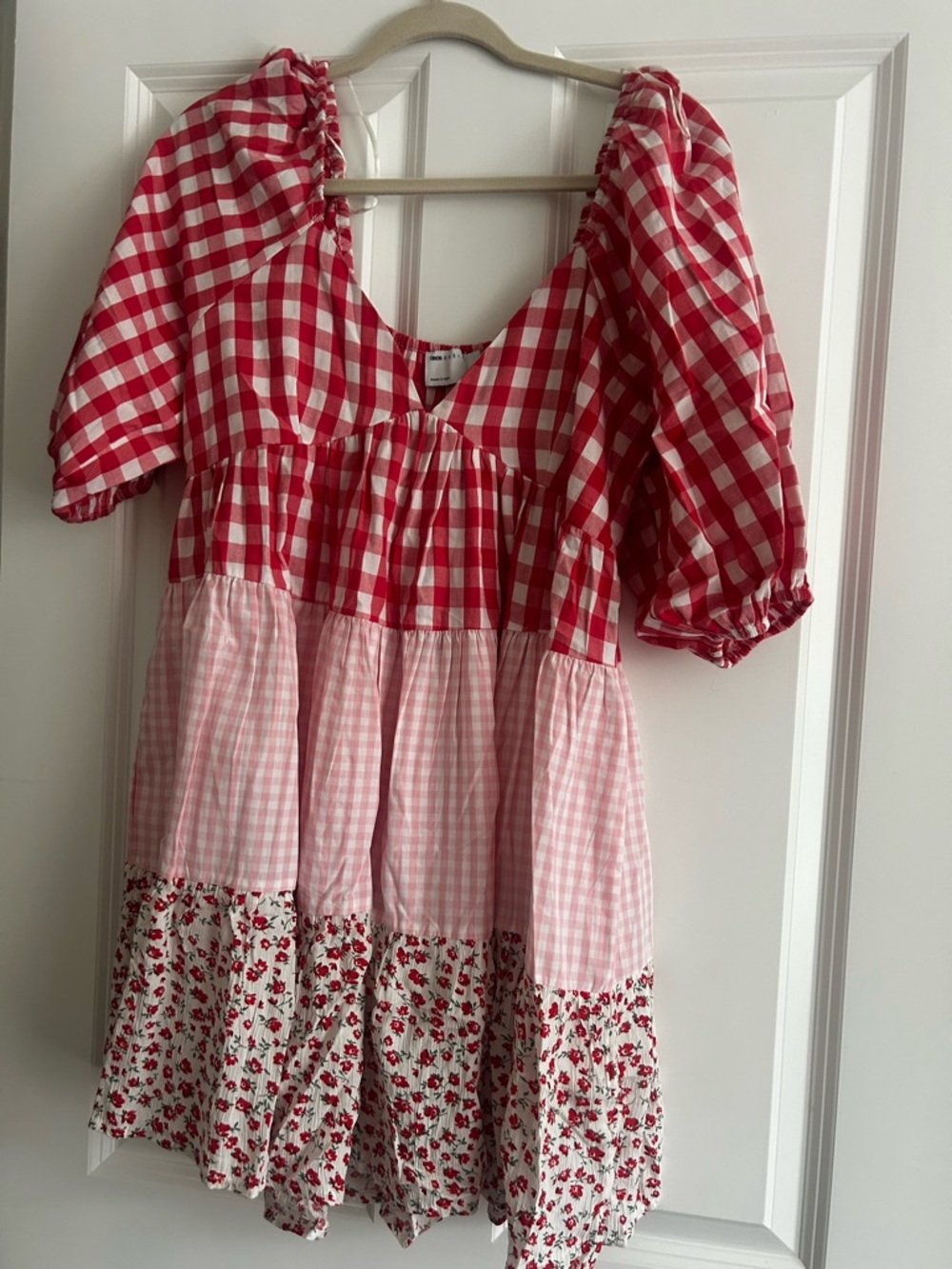 ASOS Red & Pink Gingham Tiered Mini Dress